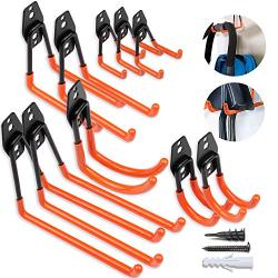 Steel Garage Storage Utility Double Hooks, Easy to Install Wall Mount Heavy Duty Hangers for Organizing Large Power Tools, Anti Slip Design Holding Ladders, Chairs, Bikes, Ropes, Bulk Items, 10 Pack