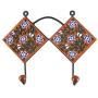 Indianshelf Handmade 1 Artistic Vintage Brown Ceramic Floral Key Hooks Holders/Wall Hooks for Towels