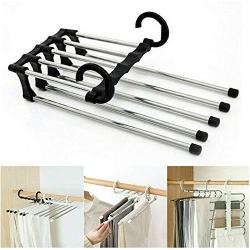 5PC Random Color Newest Arrival 5 in 1 Pant Rack Shelves Stainless Steel Clothes Hangers Multi-Functional Wardrobe Magic Hanger Decoration