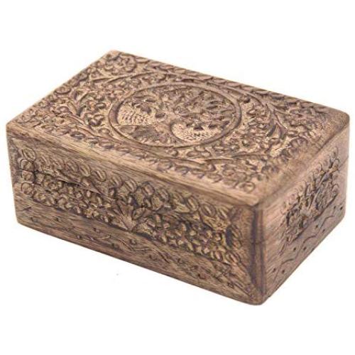 KayJayStyles Hand Carved Tree of Life Wooden Storage Boxes (Medium, Tree of Life)