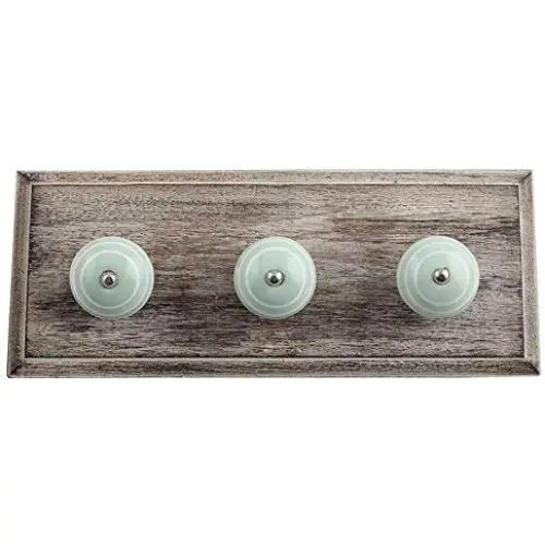 Indianshelf Handmade 1 Artistic Vintage Green Wooden Strip Wall Hooks Holders/Wall Rail Hooks