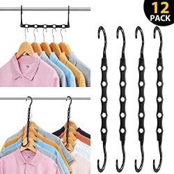 AMKUFO 12 Pack Magic Hangers Space Saving Hangers Closet Space Saver Hanger Organizer Multi Hangers Sturdy Plastic for Heavy Clothes