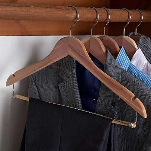 Household Essentials CedarFresh 26340 Red Cedar Wood Clothes Hangers | Locking Trouser Bar and Swivel Hook | Set of 4 Household Essentials CedarFresh 26340 Red Cedar Wood Clothes Hangers | Locking Trouser Bar and Swivel Hook | Set of 4