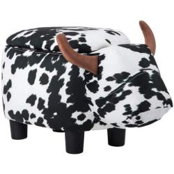 TREXM Have-Fun Series Upholstered Ride-on Storage Ottoman Footrest Stool with Vivid Adorable Animal Shape Storage Box,Black and White Cow