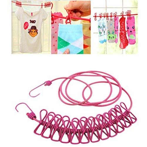 DEWEL Portable Drying Washing Rope Clothesline Travel Windproof Elastic Clothesline Hanger with 12 Hooks,5 Colors Optional (Pink) DEWEL Portable Drying Washing Rope Clothesline Travel Windproof Elastic Clothesline Hanger with 12 Hooks,5 Colors Optional (Pink)