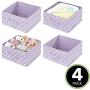 mDesign Soft Fabric Closet Storage Organizer Bin Boxes - Front Handle, for Cube Furniture Shelving Units Bedroom, Nursery, Toy Room - Polka Dot Print - 4 Pack - Light Purple/White