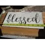 Vintage look BLESSED new calligraphy weathered wood sign with burlap hanger antique style old time font