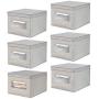 mDesign Soft Fabric Stackable Closet Storage Organizer Holder Boxes with Clear Window, Attached Hinged Lid - Bedroom, Hallway, Entryway, Closet, Bathroom - Chevron Print, Large, 6 Pack - Taupe/Natural