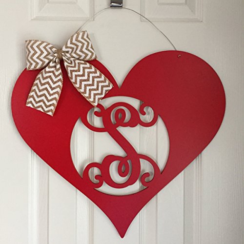 Monogram Heart Door Hanger - Valentines Day Door Hanger - Heart Initial Wreath - Spring Door Hanger - Heart Decor - Valentine Wreath