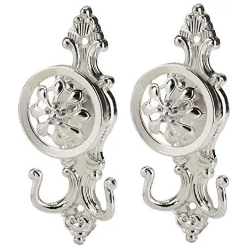 uxcell Curtain Tieback Hook Zinc Alloy Tassel Curtain Holder Window Holdbacks Wall Hooks Clothes Hanger, Set of 2, SilverTone