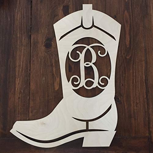 Unfinished Wood Cowboy Boot Monogram Hanger - Cowboy Boot Wreath - Country Western Wreath - Southern Wall Hanger - Monogram Boot Wreath