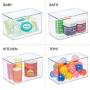 mDesign Plastic Office Storage Bin with Lid - Holds Note Pads, Gel Pens, Staples, Dry Erase Markers, Envelopes, Tape - 7" Long, 2 Pack - Clear