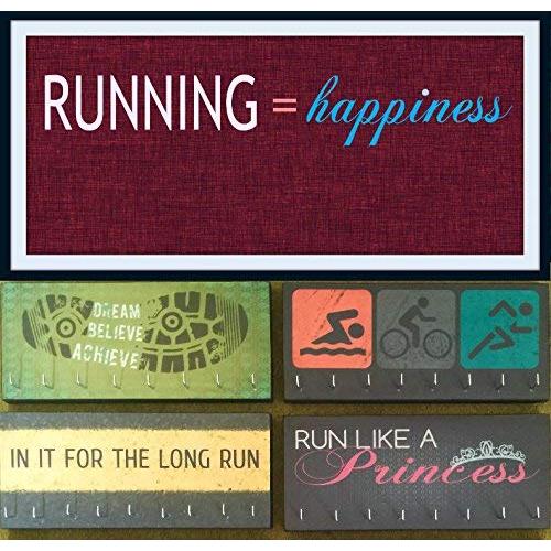 Race Medal Holder/Athletic Medal Hanger - RUNNING = HAPPINESS. Wood Wall Mounted Medal Organizer. CUSTOMIZATION Available