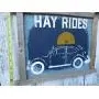 Vintage look HAY RIDES VW BUG BEETLE Fall jute hanger antique style primitive style. weathered wood sign