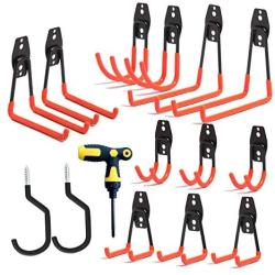 Garage Hooks Heavy Duty 15 Pack, Steel Garage Storage Hooks,Wall Mount Garage Tool,for Ladders, Bikes-Orange