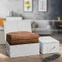Sorbus Storage Boxes Woven Basket Bin Container Tote Cube Organizer Set Stackable Storage Basket Woven Strap Shelf Organizer Built-in Carry Handles (Woven Lid Baskets - White)