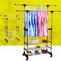 Portable Adjustable Clothes Rack Hanger 3 Tier Portable Double Rolling Rail (Large)