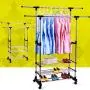 Portable Adjustable Clothes Rack Hanger 3 Tier Portable Double Rolling Rail (Large) Portable Adjustable Clothes Rack Hanger 3 Tier Portable Double Rolling Rail (Large)