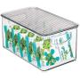 mDesign Plastic Stackable Kitchen Pantry Cabinet, Refrigerator, Freezer Food Storage Bin Boxes with Handles, Lid - Organizer for Fruit, Yogurt, Snacks, Pasta - 10" Long, 4 Pack - Clear/Smoke Gray