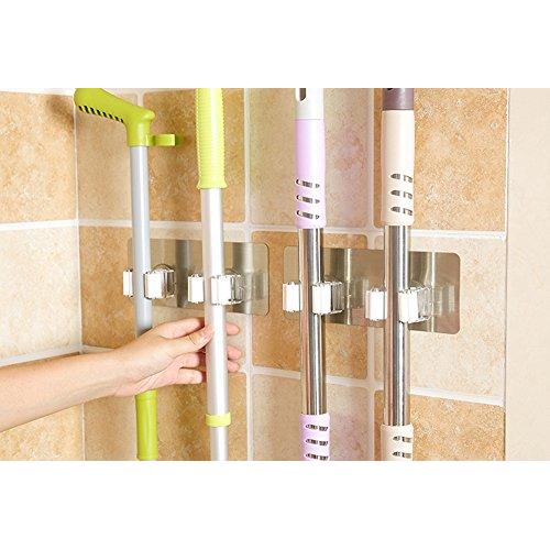 Punch-Free Mop Grip Holder Chenway Mop Broom Holder Self Adhesive Mop Grip Holders Wall Mounted Broom Hanger