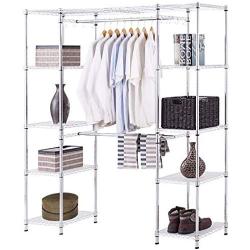 EnjoyShop Expandable Free Standing Closet Clothes Hanger Rack Premium and Sturdy Steel Framework