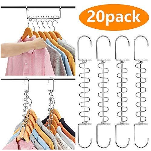 AMKUFO 20 Pack Space Saving Hangers Magic Hangers Metal Clothes Hangers Organizer Cascading Hangers Gain 80% More Space