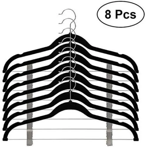 DNJKSA 8pcs Non-Slip Flocked Velvet Clothes Hangers Hooks with Clips for Coats Jackets Pants Dress Clothes (Black) DNJKSA 8pcs Non-Slip Flocked Velvet Clothes Hangers Hooks with Clips for Coats Jackets Pants Dress Clothes (Black)
