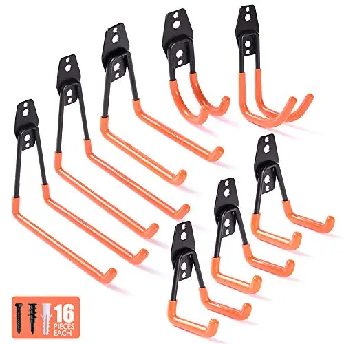 WOLFWILL 8 Pack Heavy Duty Garage Storage Utility Double Hooks - Anti-Slip Coating Wall Mount Hanger & Organizer with Screws