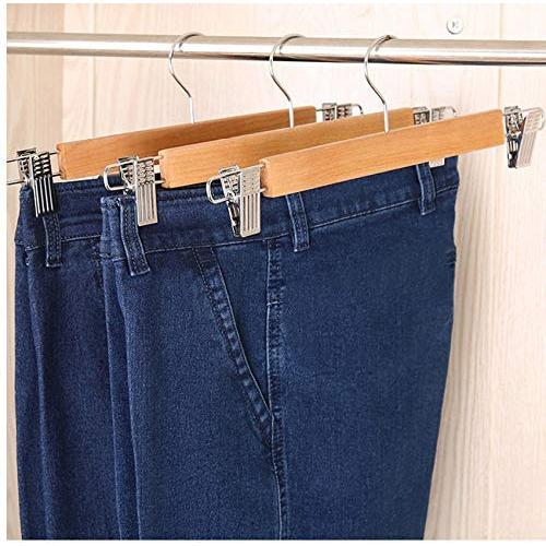 10pcs Durable Skirt Practical Anti Slip Laundry Clothes Hanger Pants Home Anti-Rust Natural Slack with Clips Wooden Adjustable Decoration