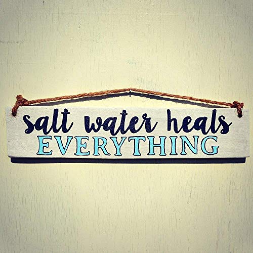 Salt Water Heals Everything Wood Sign - Rustic Wall Decor With Rope Hanger - Beach Decor for Home