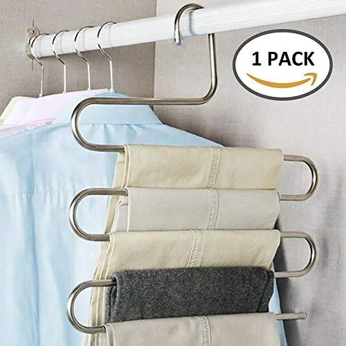 CloversStar 1 Pack Stainless Hanger S Type for Pants Trousers Clothes Towel Scarf Space Saving Closet Organizer 5 Layers CloversStar 1 Pack Stainless Hanger S Type for Pants Trousers Clothes Towel Scarf Space Saving Closet Organizer 5 Layers