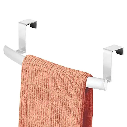 mDesign Modern Metal Kitchen Storage Over Cabinet Curved Towel Bar Rack - Hang on Inside or Outside of Doors, Organize and Hang Hand, Dish, and Tea Towels - Also for Bars - 9.7" Wide - White mDesign Modern Metal Kitchen Storage Over Cabinet Curved Towel Bar Rack - Hang on Inside or Outside of Doors, Organize and Hang Hand, Dish, and Tea Towels - Also for Bars - 9.7" Wide - White