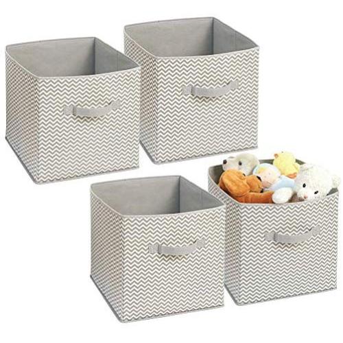 mDesign Soft Fabric Closet Storage Organizer Bin Boxes - Front Handle, for Cube Furniture Shelving Units Bedroom, Nursery, Toy Room - Chevron Zig-Zag Print - Large, 4 Pack - Taupe/Natural mDesign Soft Fabric Closet Storage Organizer Bin Boxes - Front Handle, for Cube Furniture Shelving Units Bedroom, Nursery, Toy Room - Chevron Zig-Zag Print - Large, 4 Pack - Taupe/Natural