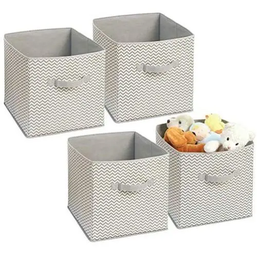 mDesign Soft Fabric Closet Storage Organizer Bin Boxes - Front Handle, for Cube Furniture Shelving Units Bedroom, Nursery, Toy Room - Chevron Zig-Zag Print - Large, 4 Pack - Taupe/Natural mDesign Soft Fabric Closet Storage Organizer Bin Boxes - Front Handle, for Cube Furniture Shelving Units Bedroom, Nursery, Toy Room - Chevron Zig-Zag Print - Large, 4 Pack - Taupe/Natural