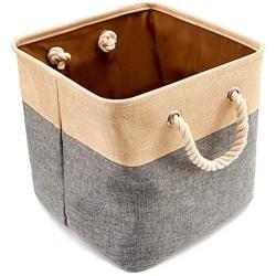 EZOWare 3-Pack Collapsible Storage Bins Basket Foldable Canvas Fabric Tweed Storage Cubes Set with Handles for Babies Nursery Toys Organizer (13 x 13 x 13 inches) (Gray/Beige)