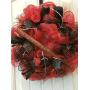 BARBED WIRE BASEBALL BAT RED AND BLACK DECO MESH WREATH -  WREATH HANGER INCLUDED