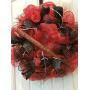 BARBED WIRE BASEBALL BAT RED AND BLACK DECO MESH WREATH -  WREATH HANGER INCLUDED