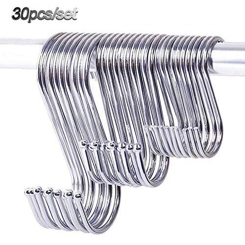 30pcs S Shaped Hooks Galvanized Stainless Steel Heavy Duty Iron Wire Clasp Over Tool Utensils Hangers Door Clothes Rack for Kitchen Home