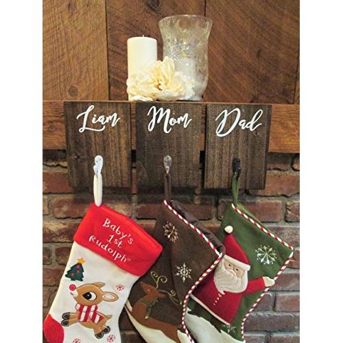 Personalized wooden stocking hanger customize colors, rustic stocking holder for wall, stocking hanger with hooks, custom stocking hooks