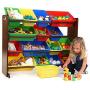 Tot Tutors Discover Collection Supersized Wood Toy Storage Organizer, Toddler, Espresso/Primary