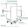 TomCare Garment Rack Double Clothes Racks Adjustable Clothing Rack Extensible Clothes Hanging Rack Commercial Grade Garment Rolling Racks for Hanging Heavy Duty Stainless Steel Garment Rack on Wheels