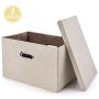 File Storage Box, Collapsible Decorative Linen Filing & Storage, Portable Office Document Organizer | Letter/Legal (Beige, 1 Pack)
