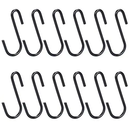 12 Pack 2.4'' Heavy Duty (22lbs Max) S Shaped Hooks Hanging Hangers Hooks for Kitchen, Bathroom, Bedroom and Office(Pan,Pot,Coat,Bag,Plants)(Black) 12 Pack 2.4'' Heavy Duty (22lbs Max) S Shaped Hooks Hanging Hangers Hooks for Kitchen, Bathroom, Bedroom and Office(Pan,Pot,Coat,Bag,Plants)(Black)