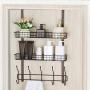 Coat Hook Metal Storage Rack with 2 Baskets & 5 Hooks Over The Door Organizer Decorative for Office, Bathroom, Bedroom