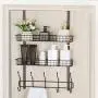 Coat Hook Metal Storage Rack with 2 Baskets & 5 Hooks Over The Door Organizer Decorative for Office, Bathroom, Bedroom Coat Hook Metal Storage Rack with 2 Baskets & 5 Hooks Over The Door Organizer Decorative for Office, Bathroom, Bedroom