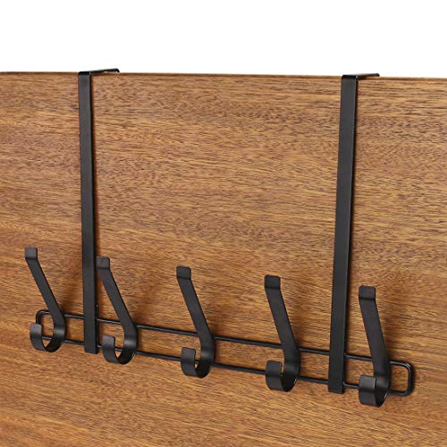 Over The Door Hook, 5 Coat Hooks Door Hanger for Hanging Coats, Hoodies, Hats, Scarves, Purses, Bath Towels, Robes (Black)
