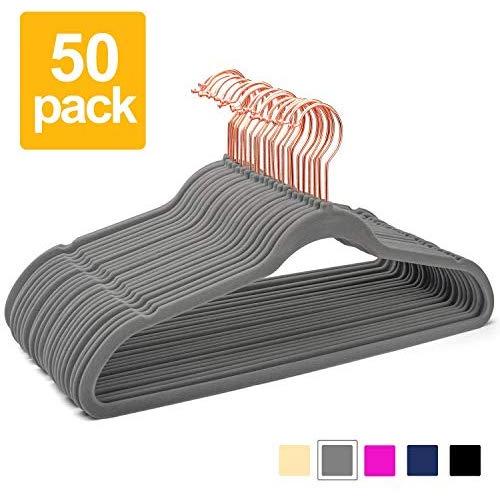 HOUSE DAY Velvet Hangers Non-Slip Velvet Hangers -50 Pack- Heavy Duty Velvet Suit Hangers Velvet Space Saving Non Slip Clothes Hangers,Grey (Renewed)