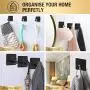 YAKAON Adhesive Hooks, [4 Pack] Heavy Duty Durable 304 Stainless Steel Wall Hangers, Waterproof Rustproof Oil Proof for Kitchen, Bathrooms, Doors, Office, Closet-Black