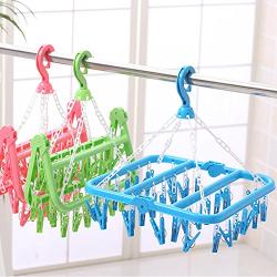 XINGKEJI Plastic Space Saving Closet Organizer 32 Peg Multifunctional Plastic Clothes Indoor and Outdoor Airer Folding Clothes Hanger Towels Socks Bras Underwear