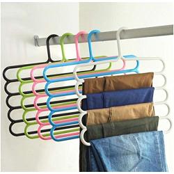 5pcs Random Color Multi-Purpose Clothes Hanger Practical 5 Layers Pants Hanger Scarf Tie Rack Space Saving Clothes Hanger Decoration